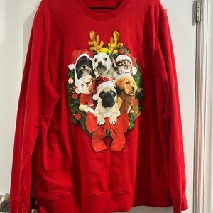 Red Christmas Sweatshirt with Cute Puppies & Lights